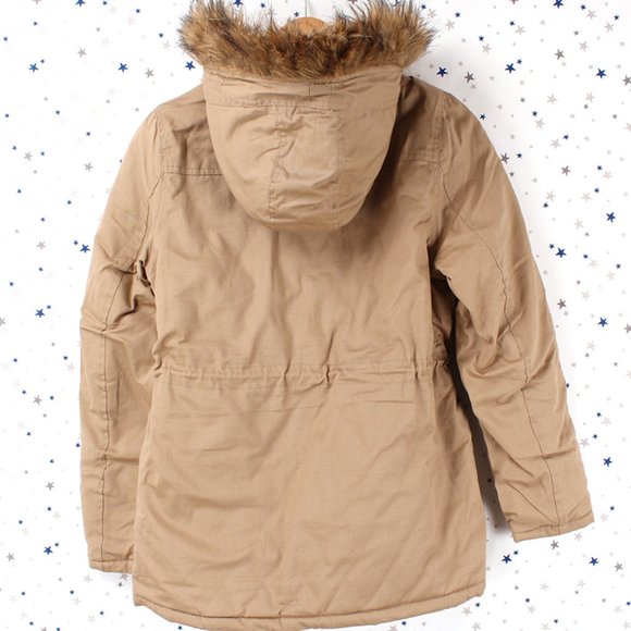 Khaki Faux Fur Hooded Utility Parka Jacket - Picture 8 of 8